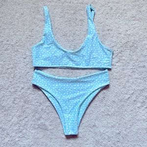 Large Shein White Floral and Light Blue Bikini Set